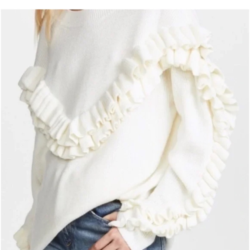 Frame Ribbed Ruffle Wool Blend Sweater Ruffle Slouchy